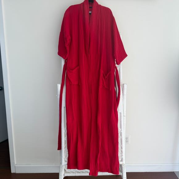 Muslin Comfort Cotton Robe L/XL Red Full Length Gauze Spa Relax Loungewear - Picture 2 of 11